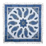 سفره قلمکار آبی مربع طرح بته جقه